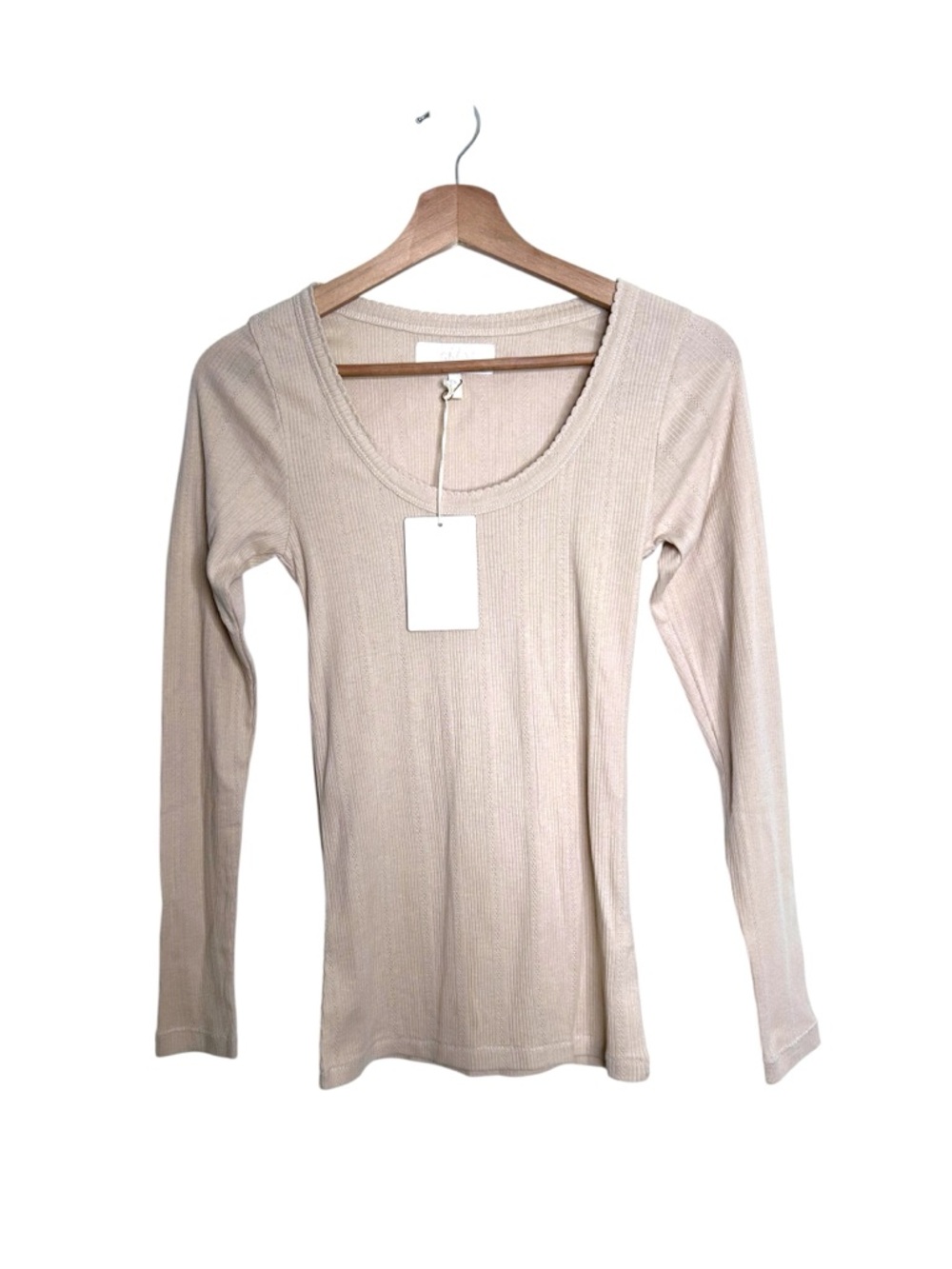 The Great Sleep The Pointelle Sleep Long Sleeve Scoop Ballet Tee in Cement Sz XS - Picture 2 of 7